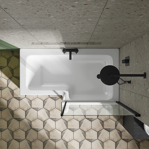 Vellamo City 6mm Matt Black Square Corner Hinged Bath Screen With Fixed Return - 1430 x 780mm