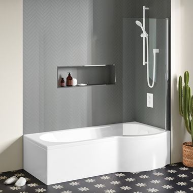 Drench 1700 ArmourCast Heavy Duty P-Shaped Shower Bath with Front Panel and Shower Screen