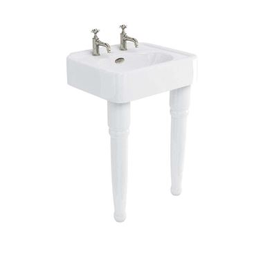 Arcade 600mm Basin with Overflow and Ceramic Console Legs - 2 Tap Holes