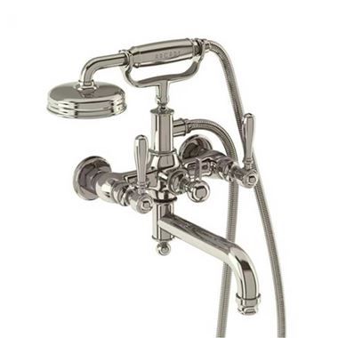 Arcade Nickel Wall Mounted Bath Shower Mixer Tap with Nickel Levers