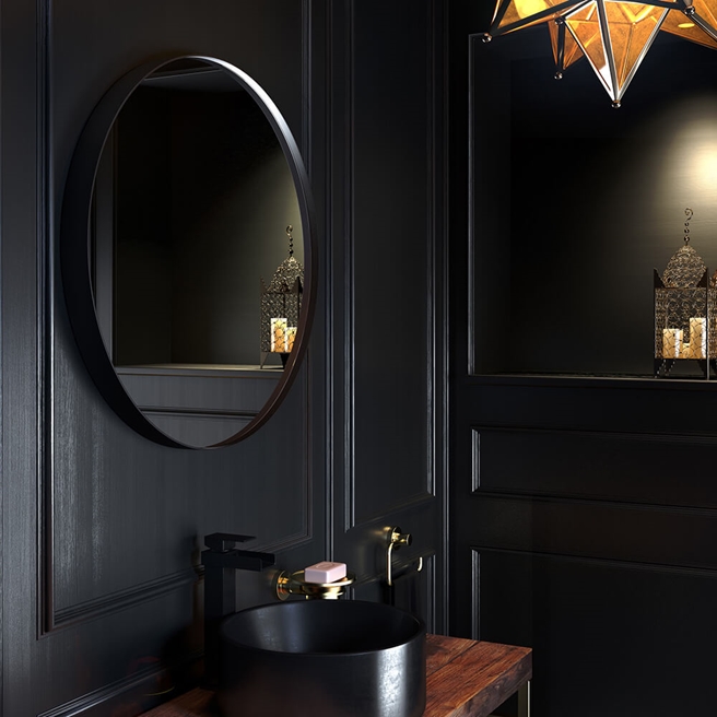 Bathroom Origins City Round Mirror 600mm - Black