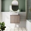 Billy 600mm Wall Hung Vanity Unit with Fluted Drawer Front & Countertop - Sonoma Oak