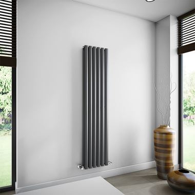 Brenton Oval Anthracite Double Panel Vertical Radiator - 350 x 1500mm