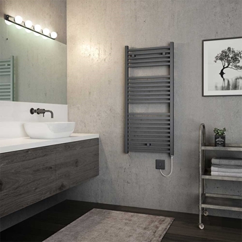 Brenton Helios Electric Straight Square Anthracite Heated Towel Rail - 20mm - 1110 x 500mm