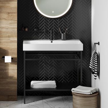 Britton Bathrooms Shoreditch Matt Black Frame Furniture Stand & Basin - 850mm