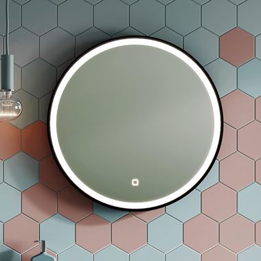 Britton Bathrooms Hoxton Matt Black Frame LED Illuminated Mirror with Demister Pad - 800mm