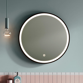 Britton Bathrooms Hoxton Matt Black Frame LED Illuminated Mirror with Demister Pad - 600mm