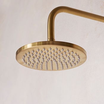 Britton Bathrooms Hoxton Rain Shower Head & Wall Mounted Arm - Brushed Brass