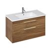 Britton Bathrooms Shoreditch 1000mm Double Drawer Wall Mounted Vanity Unit with Brushed Brass Handles & Basin
