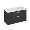 Britton Bathrooms Shoreditch 1000mm Double Drawer Wall Mounted Vanity Unit with Brushed Brass Handles & Countertop