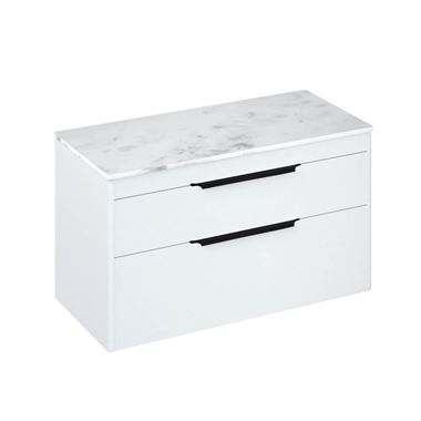 Britton Bathrooms Shoreditch 1000mm Double Drawer Wall Mounted Vanity Unit with Matt Black Handles & Countertop