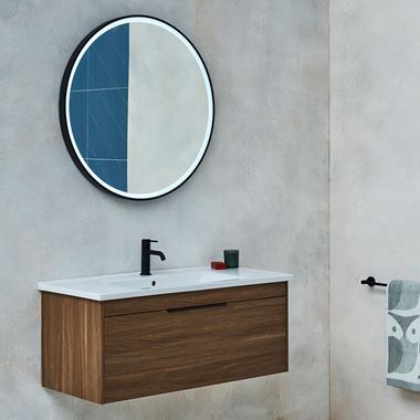 Britton Bathrooms Shoreditch 1000mm Single Drawer Wall Mounted Vanity Unit with Matt Black Handle & Basin