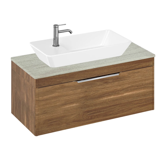 Britton Bathrooms Shoreditch 1000mm Single Drawer Wall Mounted Vanity Unit with Chrome Handle & Countertop