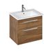 Britton Bathrooms Shoreditch 650mm Caramel Double Drawer Wall Mounted Vanity Unit with Chrome Handles & Round Basin