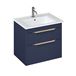 Britton Bathrooms Shoreditch 650mm Matt Blue Double Drawer Wall Mounted Vanity Unit with Brushed Brass Handles & Round Basin