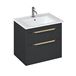 Britton Bathrooms Shoreditch 650mm Matt Grey Double Drawer Wall Mounted Vanity Unit with Brushed Brass Handles & Round Basin