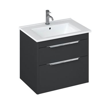 Britton Bathrooms Shoreditch 650mm Matt Grey Double Drawer Wall Mounted Vanity Unit with Chrome Handles & Round Basin