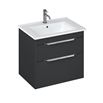 Britton Bathrooms Shoreditch 650mm Double Drawer Wall Mounted Vanity Unit with Chrome Handles & Basin