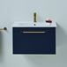 Britton Bathrooms Shoreditch 650mm Matt Blue Single Drawer Wall Mounted Vanity Unit with Brushed Brass Handle & Square Basin