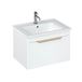 Britton Bathrooms Shoreditch 650mm Matt White Single Drawer Wall Mounted Vanity Unit with Brushed Brass Handle & Square Basin