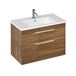 Britton Bathrooms Shoreditch 850mm Caramel Double Drawer Wall Mounted Vanity Unit with Brushed Brass Handles & Round Basin