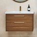 Britton Bathrooms Shoreditch 850mm Double Drawer Wall Mounted Vanity Unit with Brushed Brass Handles & Basin