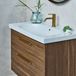 Britton Bathrooms Shoreditch 850mm Caramel Double Drawer Wall Mounted Vanity Unit with Brushed Brass Handles & Round Basin