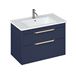 Britton Bathrooms Shoreditch 850mm Matt Blue Double Drawer Wall Mounted Vanity Unit with Brushed Brass Handles & Square Basin