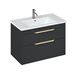 Britton Bathrooms Shoreditch 850mm Matt Grey Double Drawer Wall Mounted Vanity Unit with Brushed Brass Handles & Square Basin