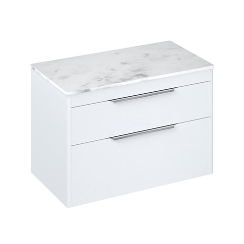 Britton Bathrooms Shoreditch 850mm Double Drawer Wall Mounted Vanity Unit with Chrome Handles & Countertop