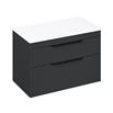 Britton Bathrooms Shoreditch 850mm Double Drawer Wall Mounted Vanity Unit with Matt Black Handles & Countertop