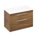Britton Bathrooms Shoreditch 850mm Caramel Double Drawer Wall Mounted Vanity Unit with Chrome Handles & White Countertop