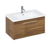 Britton Bathrooms Shoreditch 850mm Single Drawer Wall Mounted Vanity Unit with Brushed Brass Handle & Basin