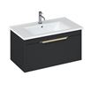 Britton Bathrooms Shoreditch 850mm Single Drawer Wall Mounted Vanity Unit with Brushed Brass Handle & Basin