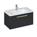 Britton Bathrooms Shoreditch 850mm Matt Grey Single Drawer Wall Mounted Vanity Unit with Brushed Brass Handle & Square Basin