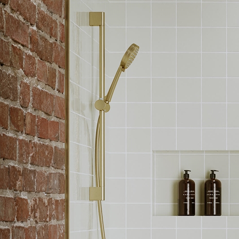 Britton Bathrooms Hoxton Shower Set with Outlet Elbow - Brushed Brass