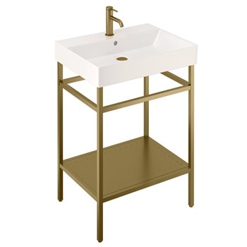 Britton Bathrooms Shoreditch Brushed Brass Frame Furniture Stand & Basin - 600mm