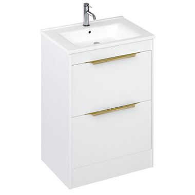 Britton Bathrooms Shoreditch 650mm Floorstanding Vanity Unit and Basin with Brushed Brass Handles