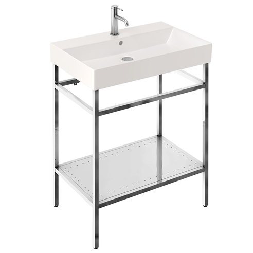 Britton Bathrooms Shoreditch Polished Stainless Steel Frame Furniture Stand & Basin - 700mm