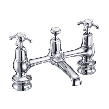 Burlington Anglesey Tall 2 Tap Hole Bridge Mixer with Swiveling Spout, Plug and Chain Waste