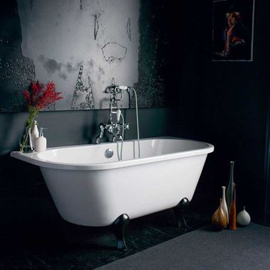 Burlington Avantgarde Back to Wall Roll Top Bath with Luxury Black Classic Feet - 1700 x 750mm