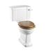 Burlington Close Coupled Toilet & Soft Close Seat - 720mm Projection - Push Button Cistern - Oak Toilet Seat
