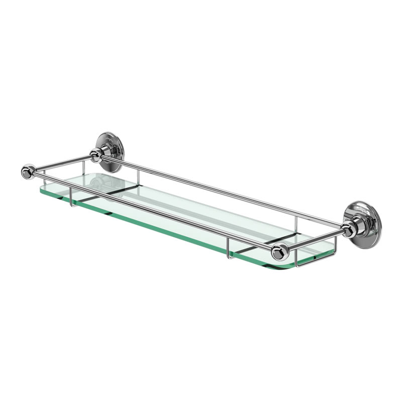 Burlington Glass Shelf With Railing, Glass Bathroom Shelf With Rail