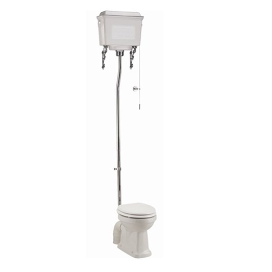 Burlington High Level Toilet, White Aluminium Cistern & Soft Close Seat - 670mm Projection