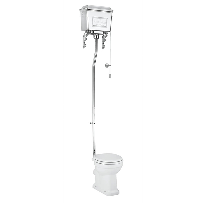Burlington High Level Toilet with Chrome Cistern & Soft Close Seat - 670mm Projection
