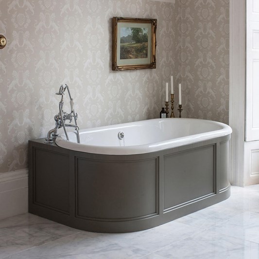 Burlington London Back to Wall Bath with Curved Surround, Overflow and Waste - 1800 x 950mm