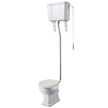 Butler & Rose Audrey Traditional High Level Toilet, Cistern & Flush Pipe Kit with Almond White Toilet Seat