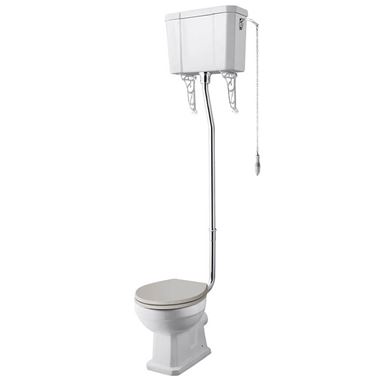 Butler & Rose Audrey Traditional High Level Toilet, Cistern & Flush Pipe Kit with Dovetail Grey Toilet Seat