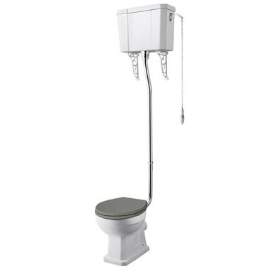 Butler & Rose Audrey Traditional High Level Toilet, Cistern & Flush Pipe Kit with Spa Grey Toilet Seat