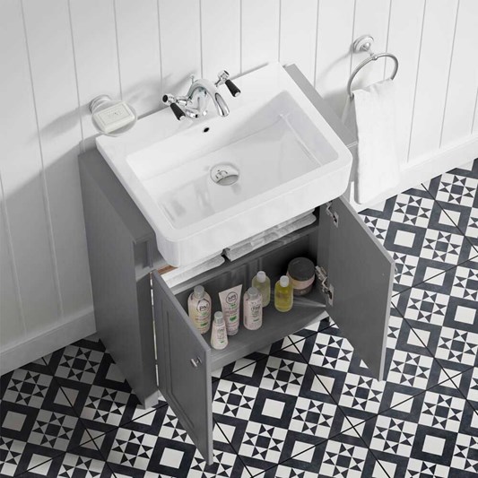 Butler Rose Darcy Vanity Unit With Belfast Basin Matt Grey Drench - Bathroom Sink With Storage Grey